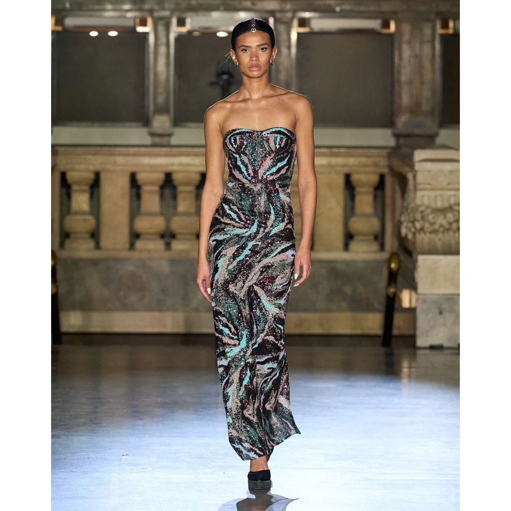 NEW Bronx and Banco Dahlia Pink Multi Strapless Maxi Dress $880 - Size Medium - Picture 2 of 16
